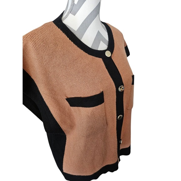 Marc New York Andrew Marc Sweaters - Marc New York Colorblock Knit Cardigan Vest Large‎ Camel Black Gold Button